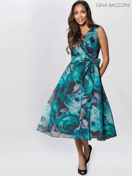 Gina Bacconi May Floral Black Midi Dress (G64767) | 1,554 QAR