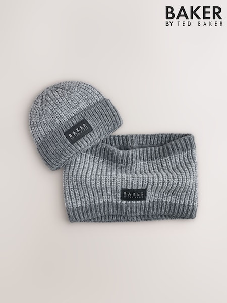 Grey - Baker By Ted Baker Marl Beanie And Snood Set