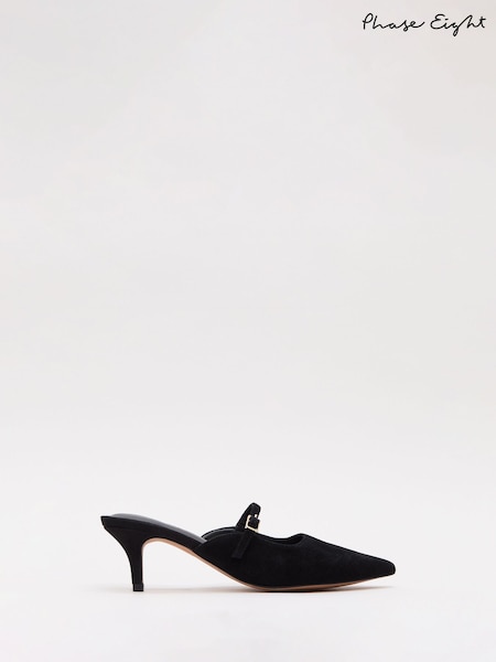 Phase Eight Black Suede Mary Jane Mules (G64791) | OMR58