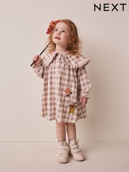 Brown Check - Long Sleeve Collar Dress (3mths-7yrs)