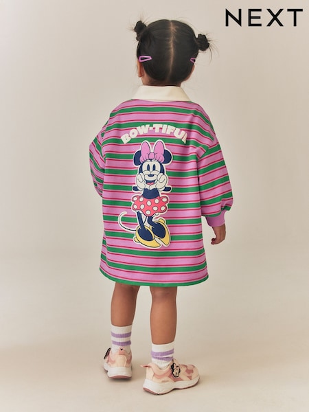 Green/Purple Stripe - Disney Minnie Mouse Long Sleeve Rugby Dress (9mths-7yrs)