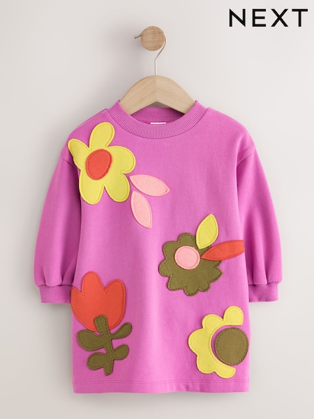 Purple Flowers - Long Sleeve Sweat Dress (3mths-7yrs)