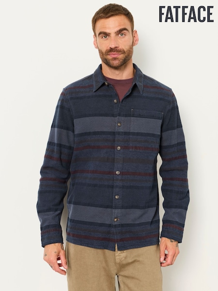 Grey - Regular Fatface Long Sleeve Wye Horizontal Stripe Shirt