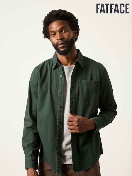 Dark Green - Regular Fatface Long Sleeve Cord Shirt