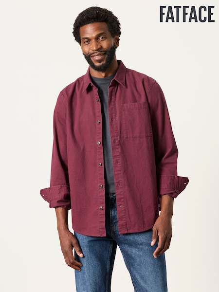 Burgundy Red - Regular Fatface Long Sleeve Cord Shirt