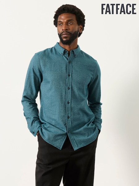 Dark Teal Blue - Regular Fatface Long Sleeve Brushed Shirt