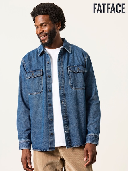 Dark Blue - Regular Fatface Relaxed Fit Denim Shirt