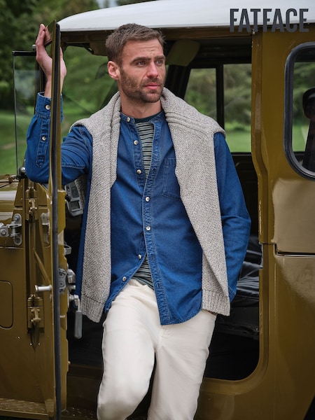 Dark Blue - Regular Fatface Long Sleeve Grandad Denim Shirt