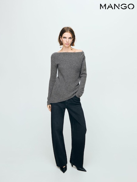 Mango Grey Asymmetric Button Detail Knitted Jumper (G64999) | €48