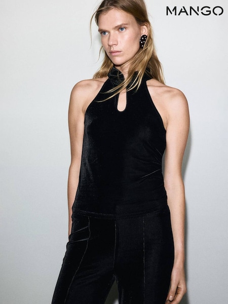 Mango Black Velvet High Neck Blouse (G65034) | €37