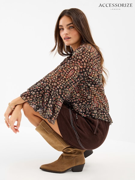 Accessorize Black Floral Paisley Print Ruffle Blouse (G65082) | €58