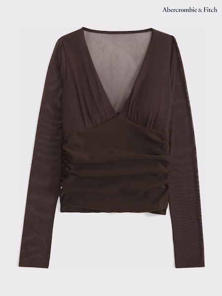 Abercrombie & Fitch Brown Long Sleeve Bra Free Plunge Top (G65103) | AED320