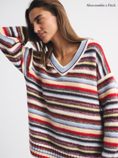 Abercrombie & Fitch Cream Dad V-Neck Jumper (G65105) | R$ 545