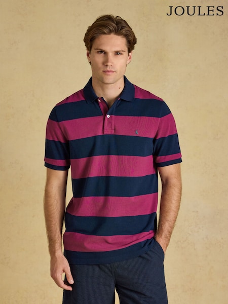 Pink & Navy Striped - Regular Joules Woody Cotton Pique Polo Shirt
