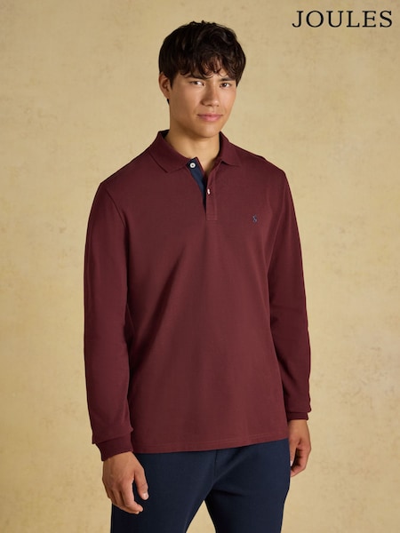 عنابي - Long Sleeve Joules Woody Cotton Pique Polo Shirt