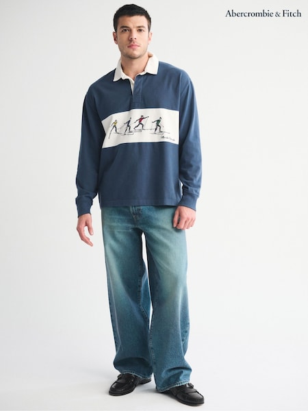 Abercrombie & Fitch Blue Long Sleeve Rugby Polo Shirt (G65292) | AED285
