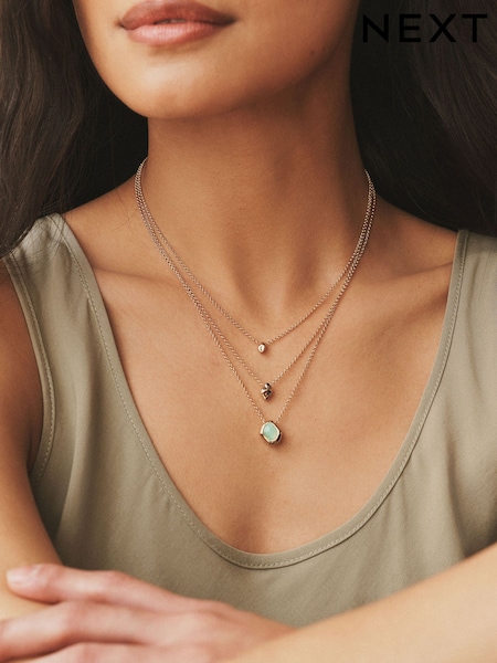 Gold Tone Stone Layered Necklace (G65293) | AED50