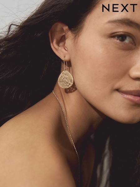 Gold Tone Floral Detail Drop Earrings (G65304) | SGD 16