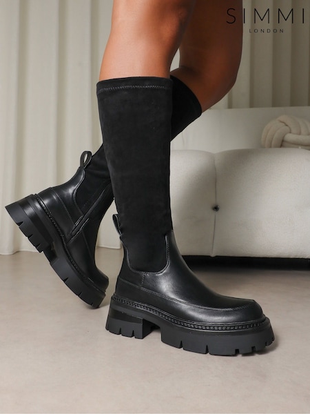 Simmi London Black Chorley Microfibre Stretch Chunky Boots (G65363) | AED320