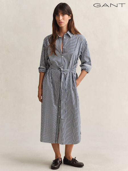 GANT Blue Poplin Stripe Belted Shirt Dress (G65383) | SGD 290