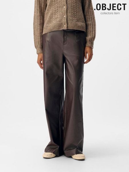 OBJECT Brown Lisa Wide Coated Trousers (G65479) | €73