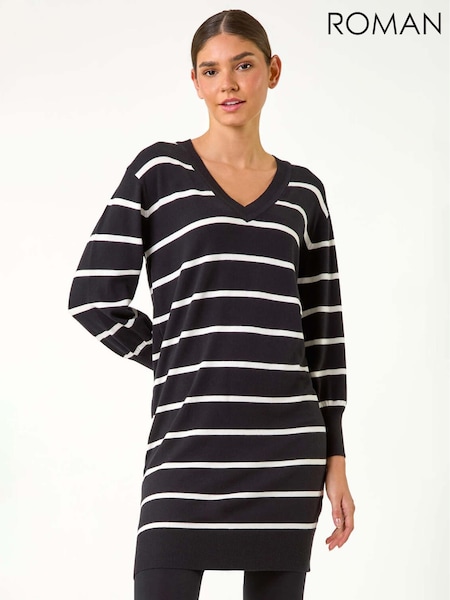 Roman Stripe Print Knitted Jumper Dress (G65578) | ‏297 ر.ق.
