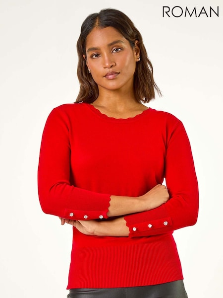 Roman Red Diamante Button Scallop Edge Jumper (G65594) | €64