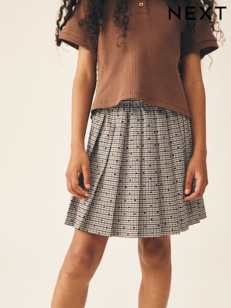 Neutral Check - Pleated Skirt (3-16yrs)