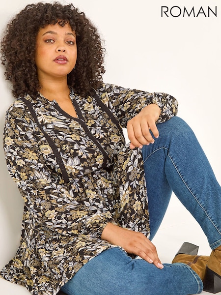 Roman Curve Floral Woven Tunic Top (G65834) | 80 €