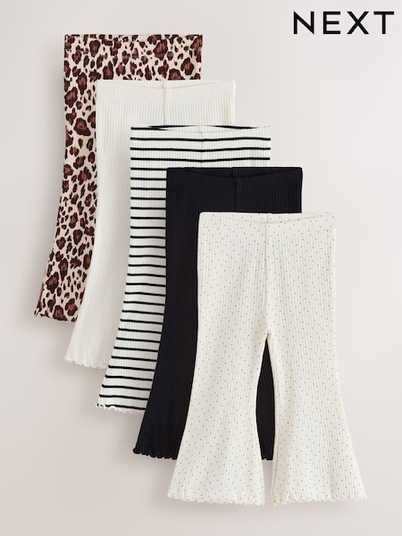 Neutral/ Leopard - Ribbed Leggings 5 Pack (3mths-7yrs)