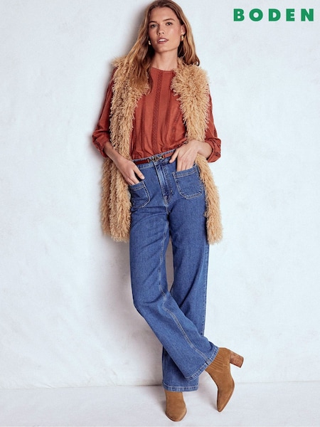 Boden Brown Imi Jersey Trim Top (G65846) | €83