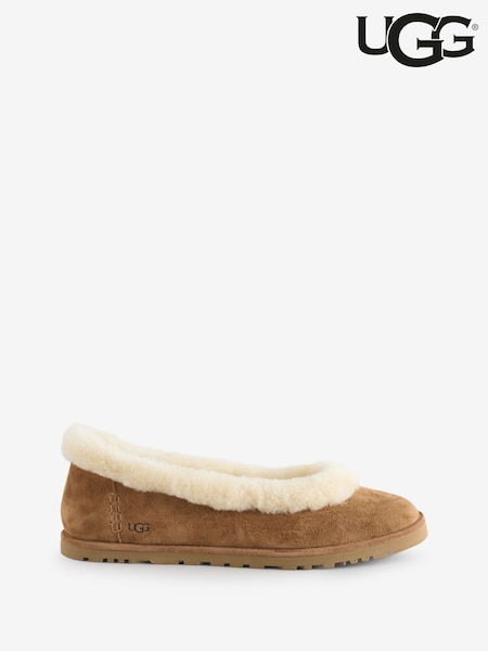 UGG Brown Zora Ballet Flat Slippers (G66211) | €171