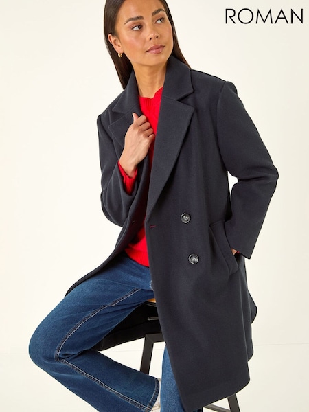 Roman Blue Petite Double Breasted Revere Collar Coat (G66284) | €99