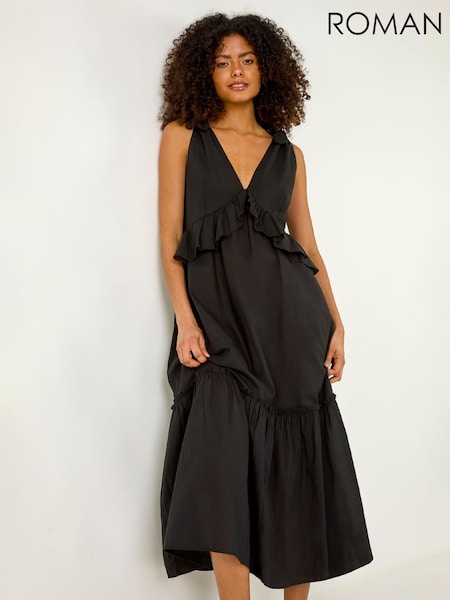 Roman Black Bow Detail Poplin Midi Dress (G66341) | R$ 725