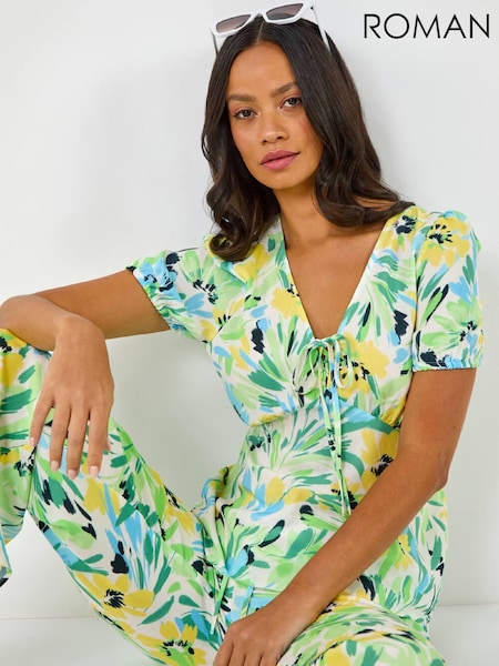 Roman White Floral Motif Tie Shirt (G66374) | 247 QAR