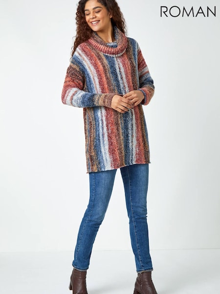 Roman Orange Boucle Stripe Cowl Neck Jumper (G67096) | €63