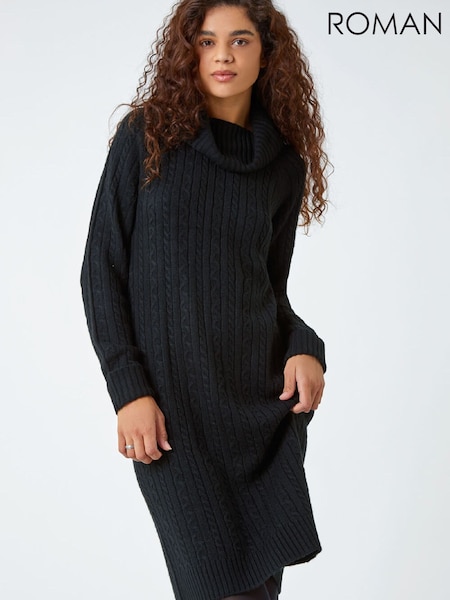 Roman Black Roll Neck Knitted Jumper Dress (G67104) | €66