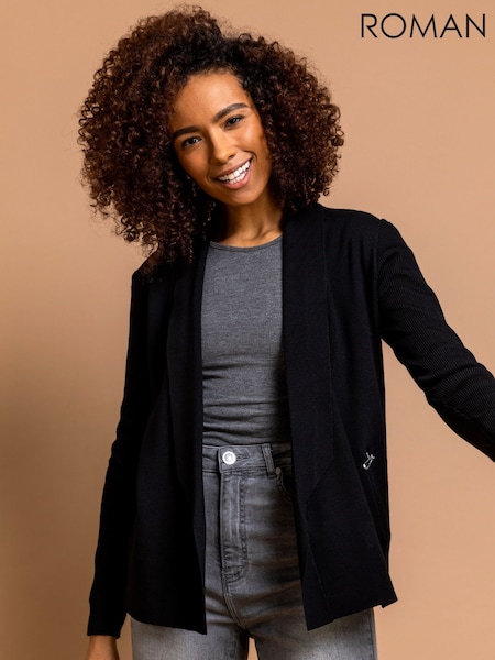 Roman Black Zip Detail Collared Cardigan (G67110) | €60