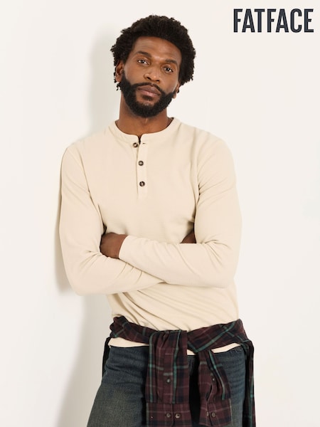 Stone - Regular Fatface Long Sleeve Textured T-shirt