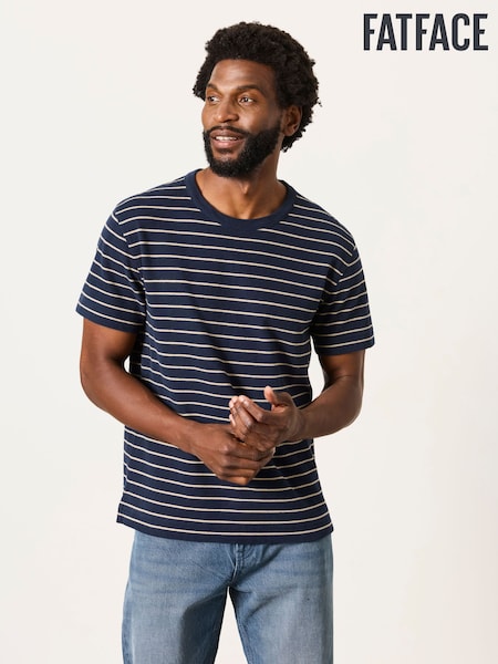 Navy - Regular Fatface Short Sleeve Stripe T-shirt