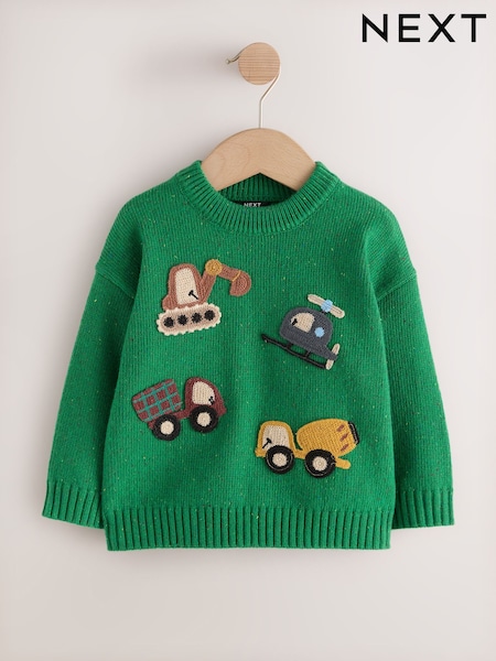 Green Transport - Character Knitted Crew Neck Jumper (3mths-7yrs)