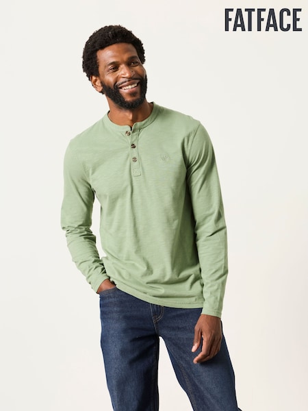 Dusky Green - Regular Fatface Long Sleeve Henley Top