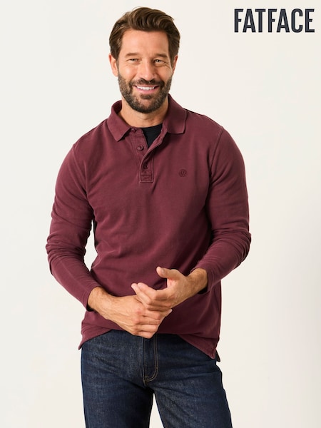 Plum Purple - Regular Fatface Long Sleeve Pique Polo Shirt
