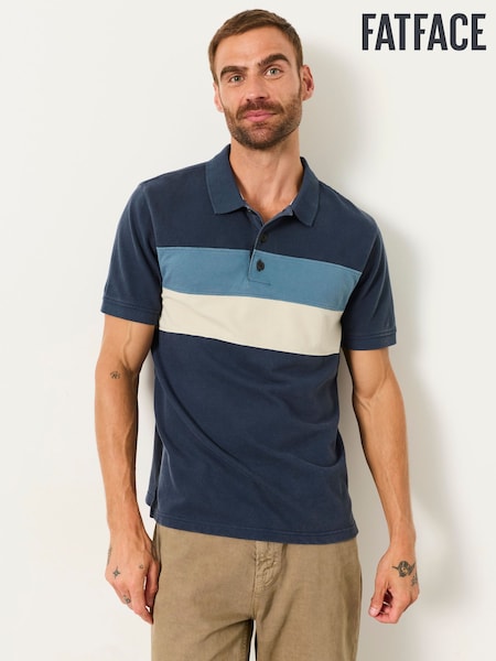 أزرق داكن - Regular Fatface Colour Block Pique Polo Shirt