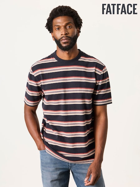 Black Multi Stripe - Regular Fatface Short Sleeve Relaxed Fit T-shirt