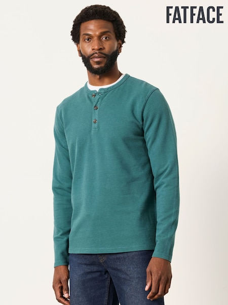Dark Teal - Regular Fatface Long Sleeve Textured T-shirt