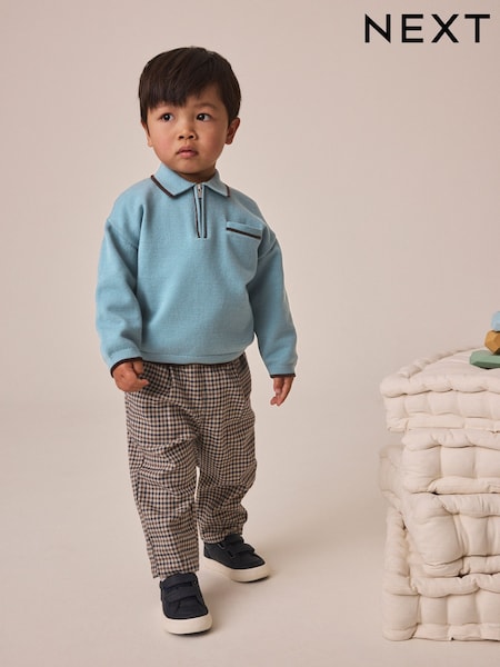Blue - Tipped Knitted Zip Neck Polo Shirt (3mths-7yrs)