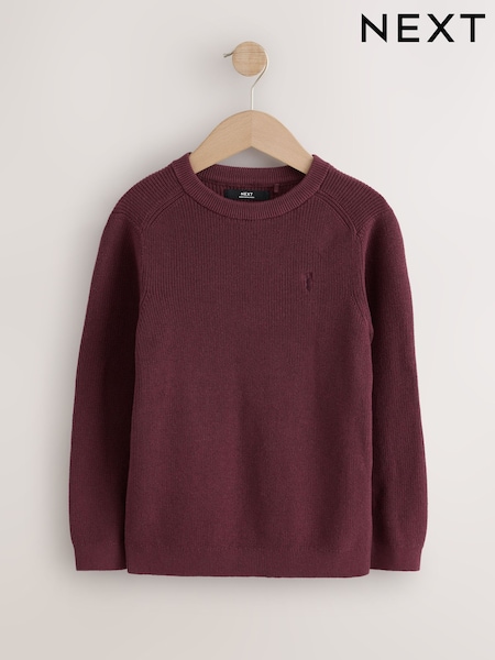 Plum Purple - Cotton Crew Neck Knitted Jumper (3-16yrs)