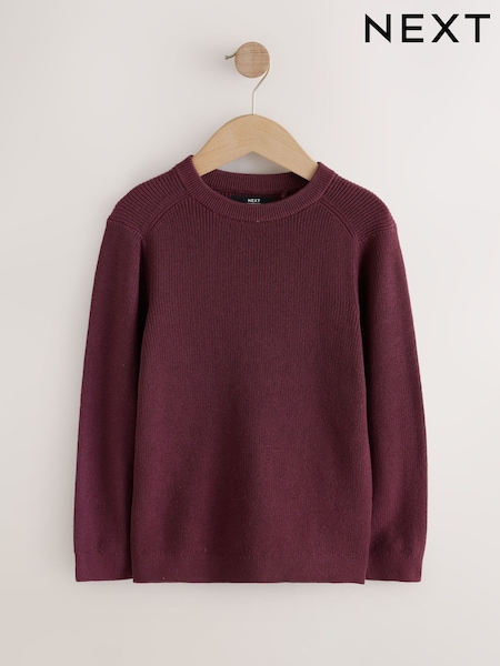 Plum Purple - Cotton Crew Neck Knitted Jumper (3-16yrs)