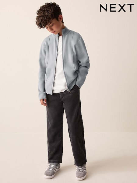 Grey - Funnel Neck Zip Through Cardigan (3-16yrs)